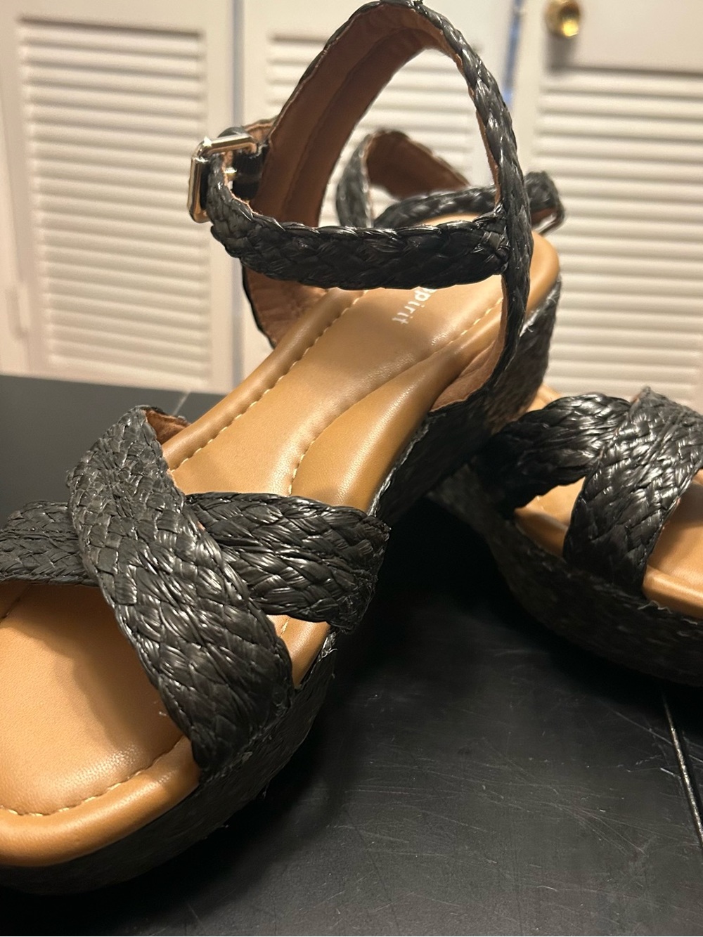 Easy Spirit Braided Wedge Sandals with Ankle Strap - Black